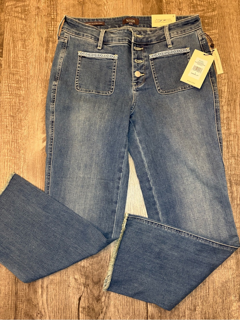 NYDJ Light Blue Straight-Leg Jeans with Front Patch Pockets